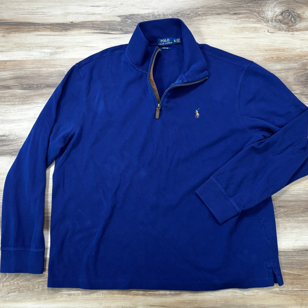 Polo Ralph Lauren Quarter Zip XL Estate Rib Pullover Cotton Blue Sweater